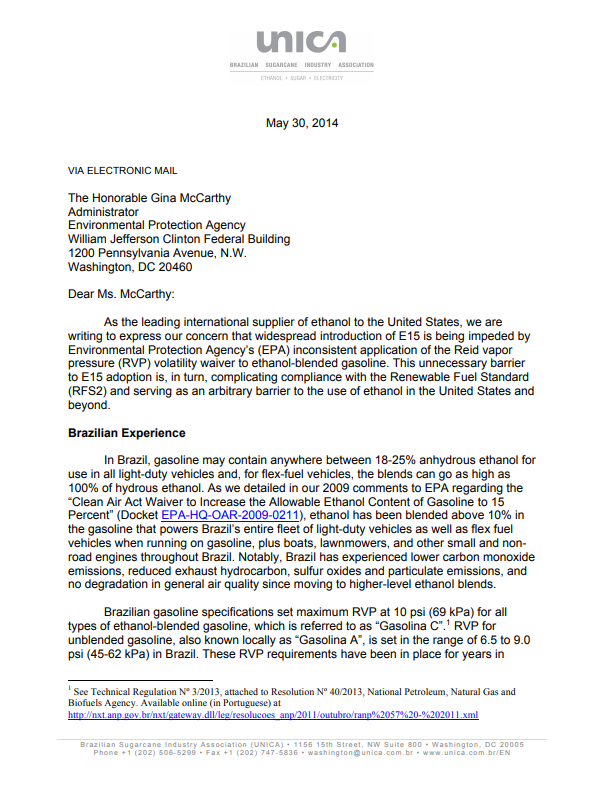 Letter to EPA Addressing the Inconsistent Application of the RVP Volatility Waiver